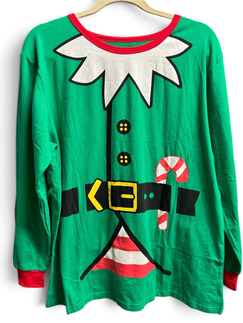 Benavive M Unisex Christmas Elf Shirt Green Long Sleeve Holiday Top